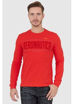 AERONAUTICA MILITARE Czerwony longsleeve męski z aksamitnym logo, Wybierz rozmiar M ze sklepu outfit.pl w kategorii T-shirty męskie - zdjęcie 166161887