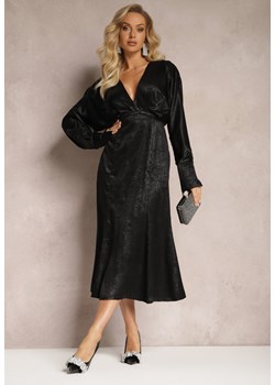 Czarna Sukienka Midi z Gumką w Pasie i Rękawami Nietoperz Botella ze sklepu Renee odzież w kategorii Sukienki - zdjęcie 166164425