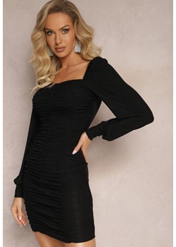Czarna Sukienka Błyszcząca z Marszczeniem i Kwadratowym Dekoltem Dehi ze sklepu Renee odzież w kategorii Sukienki - zdjęcie 166164429