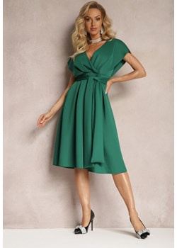Zielona Sukienka Midi z Kopertowym Dekoltem o Rozkloszowanym Fasonie Tenero ze sklepu Renee odzież w kategorii Sukienki - zdjęcie 166164469