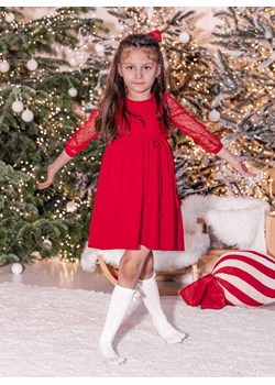 Malinowa dziewczęca sukienka z tiulowymi rękawami Charlotta - malinowy ze sklepu pakuten.pl w kategorii Sukienki niemowlęce - zdjęcie 166165829