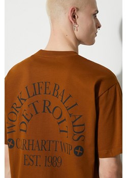 Carhartt WIP t-shirt bawełniany S/S Work Varsity męski kolor brązowy z nadrukiem I032425.1QBXX ze sklepu PRM w kategorii T-shirty męskie - zdjęcie 166173329