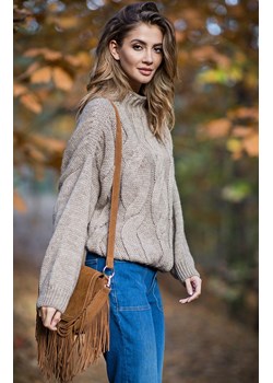 Sweter oversize mocca z wzorem aranów F840, Kolor mocca, Rozmiar S/M, Fobya ze sklepu Primodo w kategorii Swetry damskie - zdjęcie 166186875
