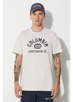 Columbia t-shirt męski kolor beżowy z nadrukiem ze sklepu PRM w kategorii T-shirty męskie - zdjęcie 166191346