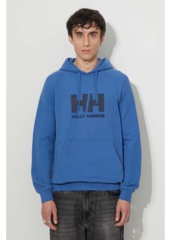 Helly Hansen bluza bawełniana HH LOGO HOODIE męska kolor niebieski z kapturem z aplikacją 33977 ze sklepu PRM w kategorii Bluzy męskie - zdjęcie 166193326