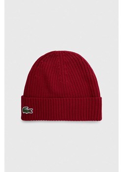 Lacoste czapka wełniana kolor bordowy wełniana ze sklepu PRM w kategorii Czapki zimowe damskie - zdjęcie 166193657