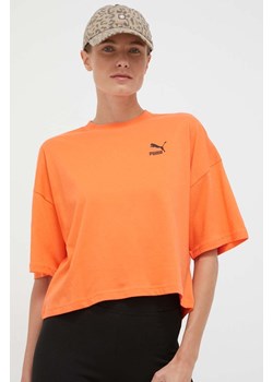 Puma t-shirt bawełniany kolor pomarańczowy ze sklepu PRM w kategorii Bluzki damskie - zdjęcie 166193665