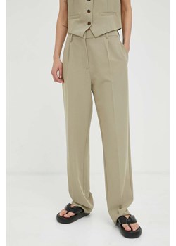 Samsoe Samsoe spodnie damskie kolor beżowy proste high waist ze sklepu PRM w kategorii Spodnie damskie - zdjęcie 166195219
