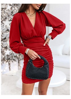 Kobieca sukienka z marszczeniami - AILEEN - czerwona ze sklepu magmac.pl w kategorii Sukienki - zdjęcie 166195309