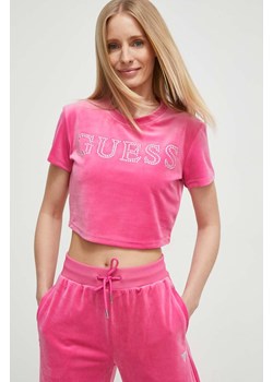 Guess t-shirt COUTURE damski kolor różowy V3BI01 KBXI2 ze sklepu ANSWEAR.com w kategorii Bluzki damskie - zdjęcie 166197906