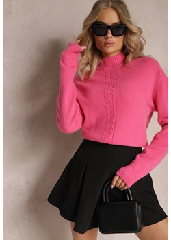 Różowy Golf ze Splotem w Warkocze i Domieszką Kaszmiru Lissas ze sklepu Renee odzież w kategorii Swetry damskie - zdjęcie 166201665