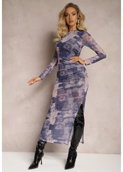 Granatowa Dopasowana Sukienka Maxi z Wycięciem Marperra ze sklepu Renee odzież w kategorii Sukienki - zdjęcie 166208229