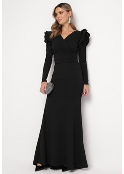 Czarna Sukienka Maxi z Kopertowym Dekoltem i Falbankami Serrila ze sklepu Born2be Odzież w kategorii Sukienki - zdjęcie 166208867