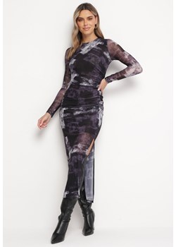 Czarna Dopasowana Sukienka Maxi w Fantazyjny Print Sartine ze sklepu Born2be Odzież w kategorii Sukienki - zdjęcie 166208897