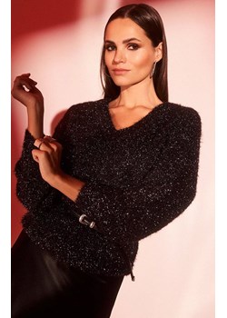 Sweter z dekoltem w serek i metaliczną nitką 4264, Kolor czarny, Rozmiar XS, Moodo ze sklepu Primodo w kategorii Swetry damskie - zdjęcie 166220865
