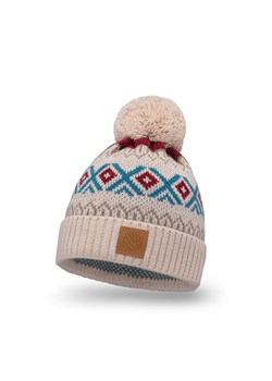 PaMaMi Ciepła czapka w norweskie wzory - Kremowy ze sklepu JK-Collection w kategorii Czapki zimowe damskie - zdjęcie 166222875