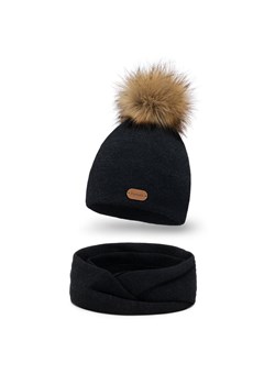 PaMaMi Premium - Komplet damski czapka i komin - 100% wełna merino - Czarny ze sklepu JK-Collection w kategorii Komplety czapka i szalik damskie - zdjęcie 166223375