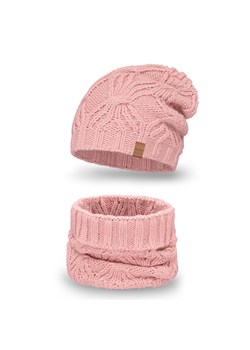 PaMaMi Komplet damski - Czapka i komin - Różowy ze sklepu JK-Collection w kategorii Komplety czapka i szalik damskie - zdjęcie 166224516