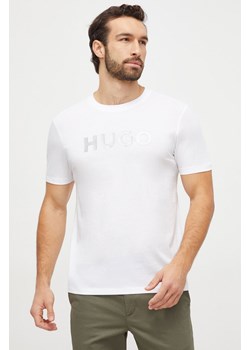 HUGO t-shirt bawełniany męski kolor biały z nadrukiem ze sklepu ANSWEAR.com w kategorii T-shirty męskie - zdjęcie 166233439