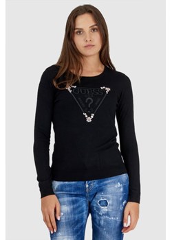 GUESS Czarny sweterek damski z wyszywanym logo, Wybierz rozmiar S ze sklepu outfit.pl w kategorii Swetry damskie - zdjęcie 166239208