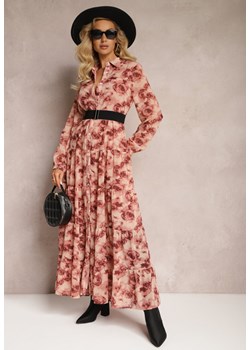 Różowa Rozkloszowana Sukienka Koszulowa Maxi w Kwiaty Nersa ze sklepu Renee odzież w kategorii Sukienki - zdjęcie 166243676