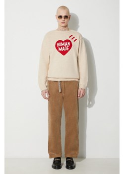 Human Made sweter z domieszką wełny Heart Knit Sweater męski kolor beżowy  HM26CS030 ze sklepu PRM w kategorii Swetry męskie - zdjęcie 166245918