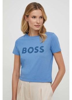 Boss Orange t-shirt bawełniany BOSS ORANGE damski kolor niebieski 50501139 ze sklepu ANSWEAR.com w kategorii Bluzki damskie - zdjęcie 166249446