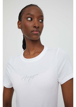 HUGO t-shirt bawełniany damski kolor biały ze sklepu ANSWEAR.com w kategorii Bluzki damskie - zdjęcie 166250088