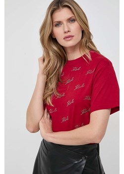 Karl Lagerfeld t-shirt bawełniany damski kolor czerwony ze sklepu ANSWEAR.com w kategorii Bluzki damskie - zdjęcie 166250307
