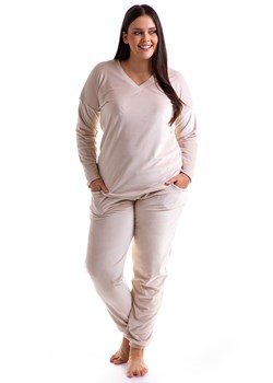 Zoe welurowa piżama damska z długim rękawem i długimi nogawkami, Kolor beżowy, Rozmiar XS/S, myMaDo ze sklepu Primodo w kategorii Piżamy damskie - zdjęcie 166253745