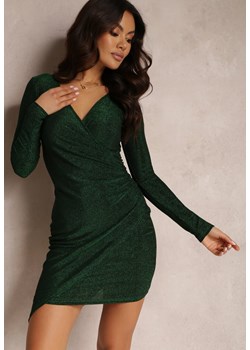 Zielona Sukienka Kopertowa z Metaliczną Nitką i Marszczeniem Tani ze sklepu Renee odzież w kategorii Sukienki - zdjęcie 166256597
