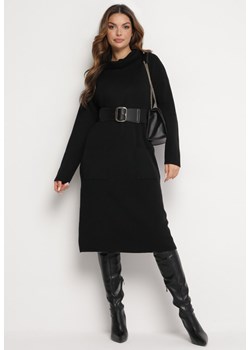 Czarna Pudełkowa Sukienka Midi z Golfem i Kieszeniami Bikara ze sklepu Born2be Odzież w kategorii Sukienki - zdjęcie 166259109