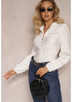 Biała Koszula z Wiskozy ze Stójką i Wstawkami z Koronki Diverto ze sklepu Renee odzież w kategorii Koszule damskie - zdjęcie 166259315