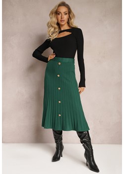 Zielona Rozkloszowana Spódnica Midi z Szerokimi Prążkami i Ozdobnymi Guzikami Sussurro ze sklepu Renee odzież w kategorii Spódnice - zdjęcie 166259349