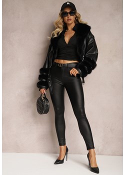 Czarne Spodnie Skinny z Imitacji Skóry Marbla ze sklepu Renee odzież w kategorii Spodnie damskie - zdjęcie 166259409