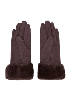 Damskie rękawiczki ze sztucznym futerkiem ciemny brąz ze sklepu WITTCHEN w kategorii Rękawiczki damskie - zdjęcie 166263039