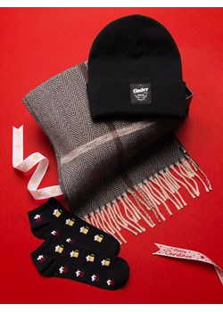 Zestaw prezentowy dla niego - brązowo/kremowy szalik + czarna zimowa czapka + skarpety we wzory Z67 ze sklepu ombre w kategorii Dodatki męskie - zdjęcie 166265195