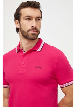 Boss Green polo bawełniane kolor różowy gładki ze sklepu ANSWEAR.com w kategorii T-shirty męskie - zdjęcie 166266989