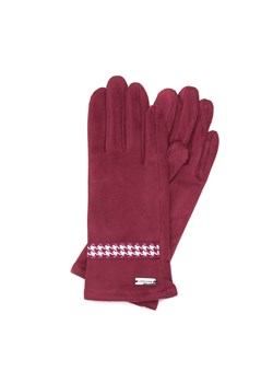 Damskie rękawiczki z wykończeniem w pepitkę bordowe ze sklepu WITTCHEN w kategorii Rękawiczki damskie - zdjęcie 166269176