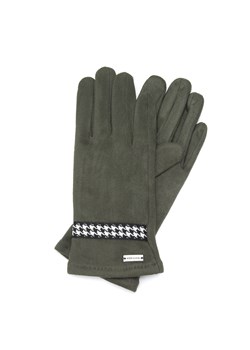 Damskie rękawiczki z wykończeniem w pepitkę ciemna zieleń ze sklepu WITTCHEN w kategorii Rękawiczki damskie - zdjęcie 166269177