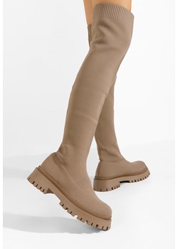 Khaki kozaki za kolano płaskie Xena ze sklepu Zapatos w kategorii Kozaki damskie - zdjęcie 166273036