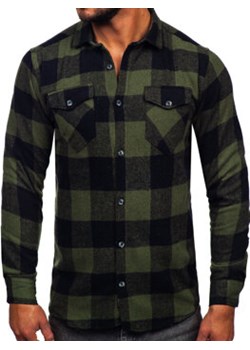 Khaki koszula męska flanelowa z długim rękawem Denley 20723 ze sklepu Denley w kategorii Koszule męskie - zdjęcie 166279257