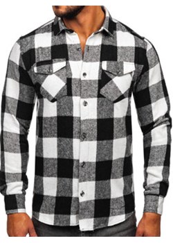 Biało-czarna koszula męska flanelowa z długim rękawem Denley 20723 ze sklepu Denley w kategorii Koszule męskie - zdjęcie 166279269