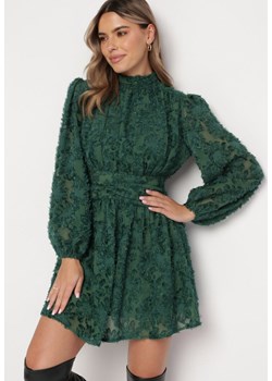 Zielona Rozkloszowana Sukienka Koronkowa Mini Alatalo ze sklepu Born2be Odzież w kategorii Sukienki - zdjęcie 166281016