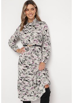 Ciemnobeżowa Rozkloszowana Sukienka Midi z Gumką w Pasie Barlena ze sklepu Born2be Odzież w kategorii Sukienki - zdjęcie 166281085