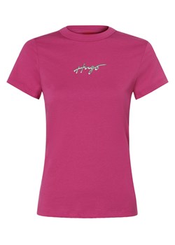 HUGO T-shirt damski Kobiety Bawełna wyrazisty róż jednolity ze sklepu vangraaf w kategorii Bluzki damskie - zdjęcie 166285905