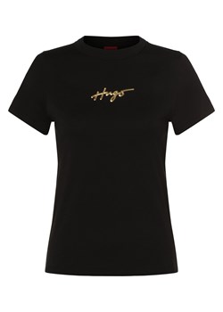 HUGO T-shirt damski Kobiety Bawełna czarny jednolity ze sklepu vangraaf w kategorii Bluzki damskie - zdjęcie 166285906