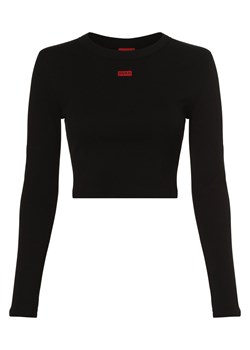 HUGO Damska koszulka z długim rękawem Kobiety Bawełna czarny jednolity ze sklepu vangraaf w kategorii Bluzki damskie - zdjęcie 166285907
