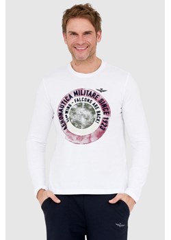 AERONAUTICA MILITARE Biały longsleeve męski z okrągłym logo, Wybierz rozmiar M ze sklepu outfit.pl w kategorii T-shirty męskie - zdjęcie 166286308