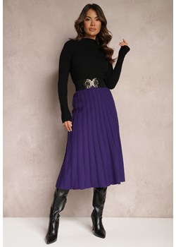 Ciemnofioletowa Dzianinowa Spódnica Trapezowa Midi Arion ze sklepu Renee odzież w kategorii Spódnice - zdjęcie 166289225